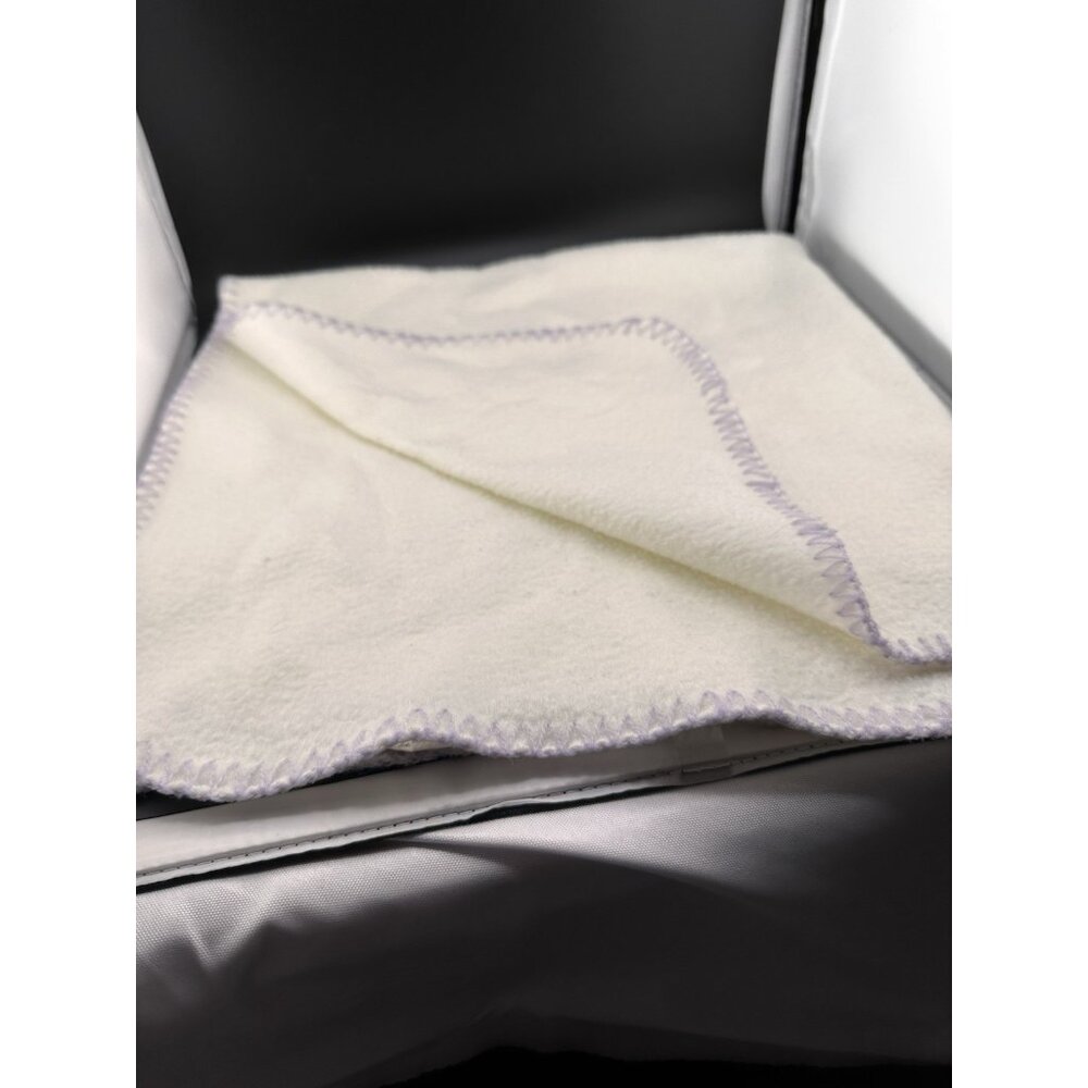 Shemaro Ltd‎ White Ivory  Flannel 28” Baby Security Blanket Purple Yarn Trim